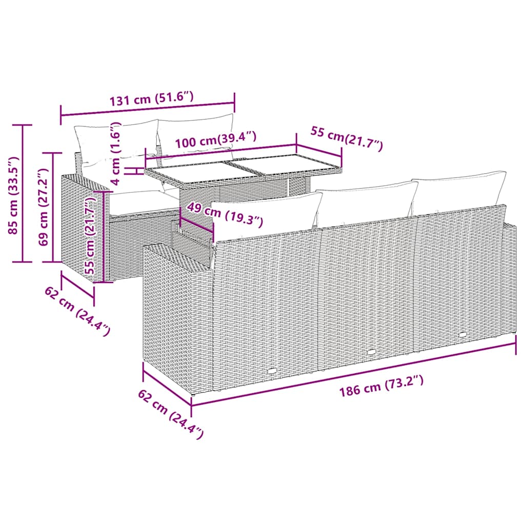 Καναπές Σετ 7 Τεμαχίων Μαύρο Συνθετικό Ρατάν με Μαξιλάρια - Pakobazaar
