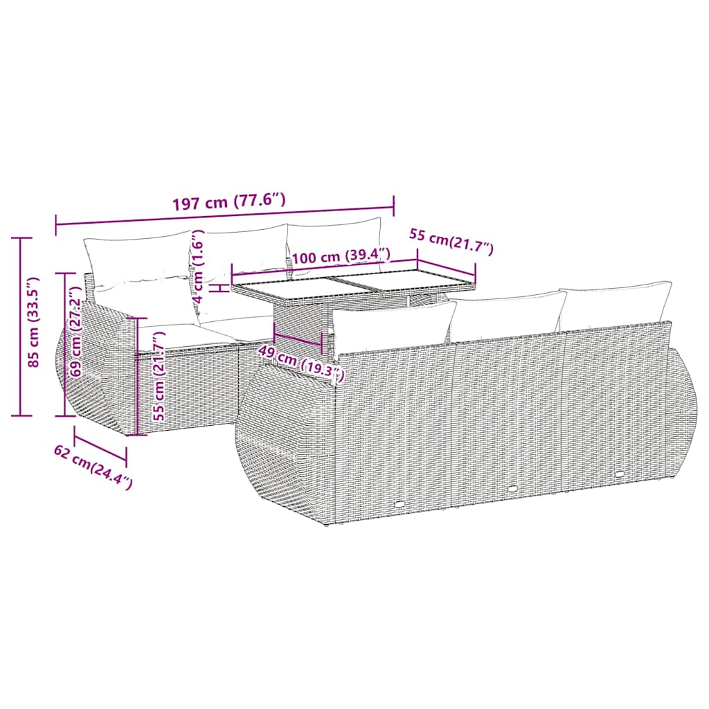 Καναπές Σετ 7 Τεμαχίων Μαύρο Συνθετικό Ρατάν με Μαξιλάρια - Pakobazaar