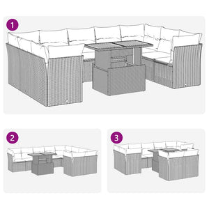 Σαλόνι Κήπου Σετ 10 Τεμαχίων Μαύρο Συνθετικό Ρατάν με Μαξιλάρια - Pakobazaar