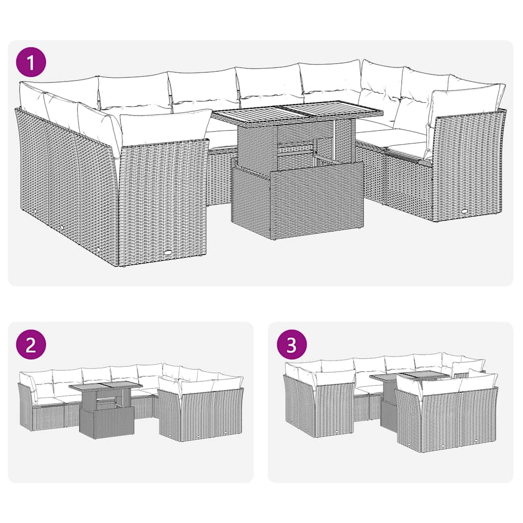 Σετ Καναπέ Κήπου 10 τεμ. Μπεζ Συνθετικό Ρατάν με Μαξιλάρια