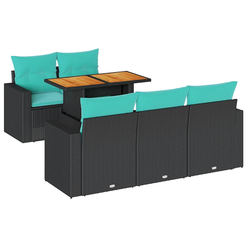 Καναπές Κήπου 6 Τεμαχίων Μαύρο από Συνθετικό Ρατάν με Μαξιλάρια - Pakobazaar