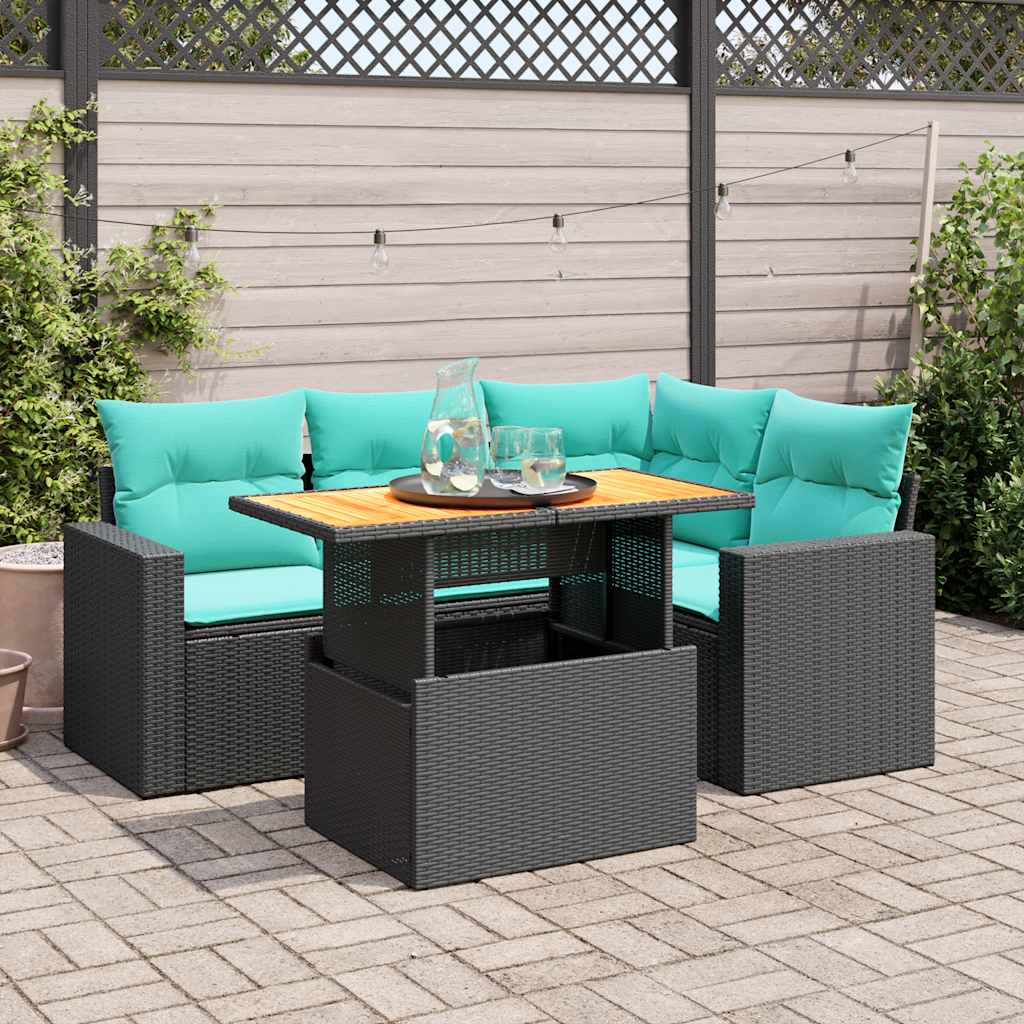 Σετ Καναπέ Κήπου 5 Τεμαχίων Μαύρο Συνθετικό Ρατάν με Μαξιλάρια - Pakobazaar