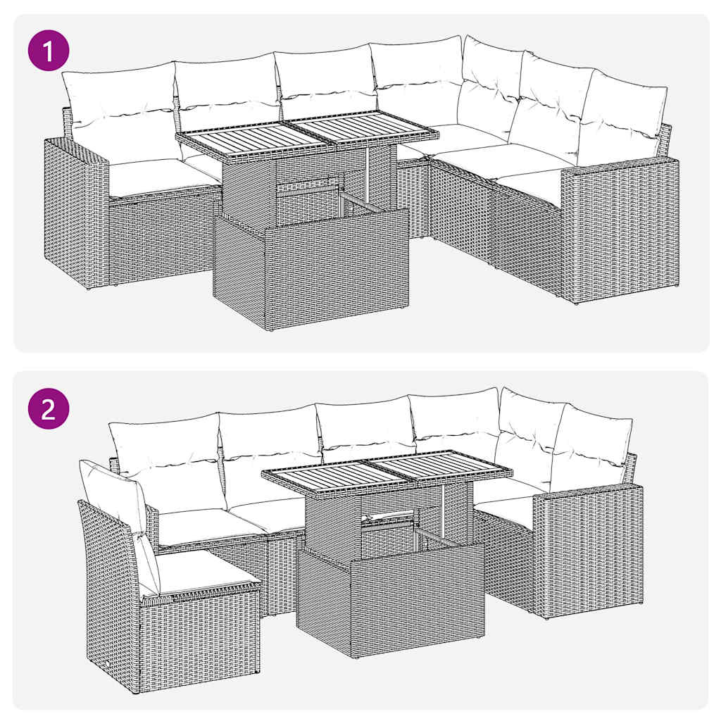 Καναπές Σετ 7 Τεμαχίων Μαύρο Συνθετικό Ρατάν με Μαξιλάρια - Pakobazaar
