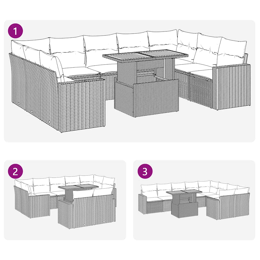 Σαλόνι Κήπου Σετ 10 Τεμαχίων Μαύρο Συνθετικό Ρατάν με Μαξιλάρια - Pakobazaar