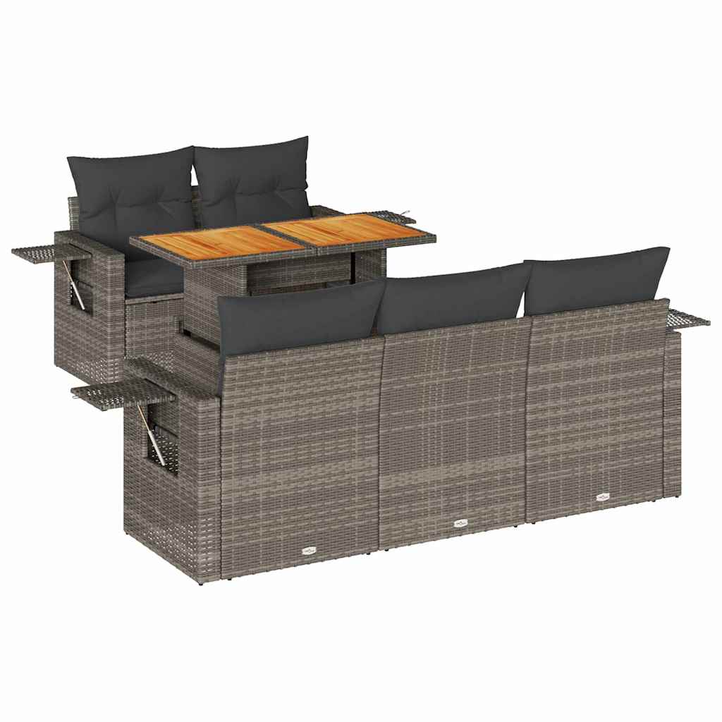 Σαλόνι Κήπου 6 Τεμαχίων από Γκρι Συνθετικό Ρατάν με Μαξιλάρια