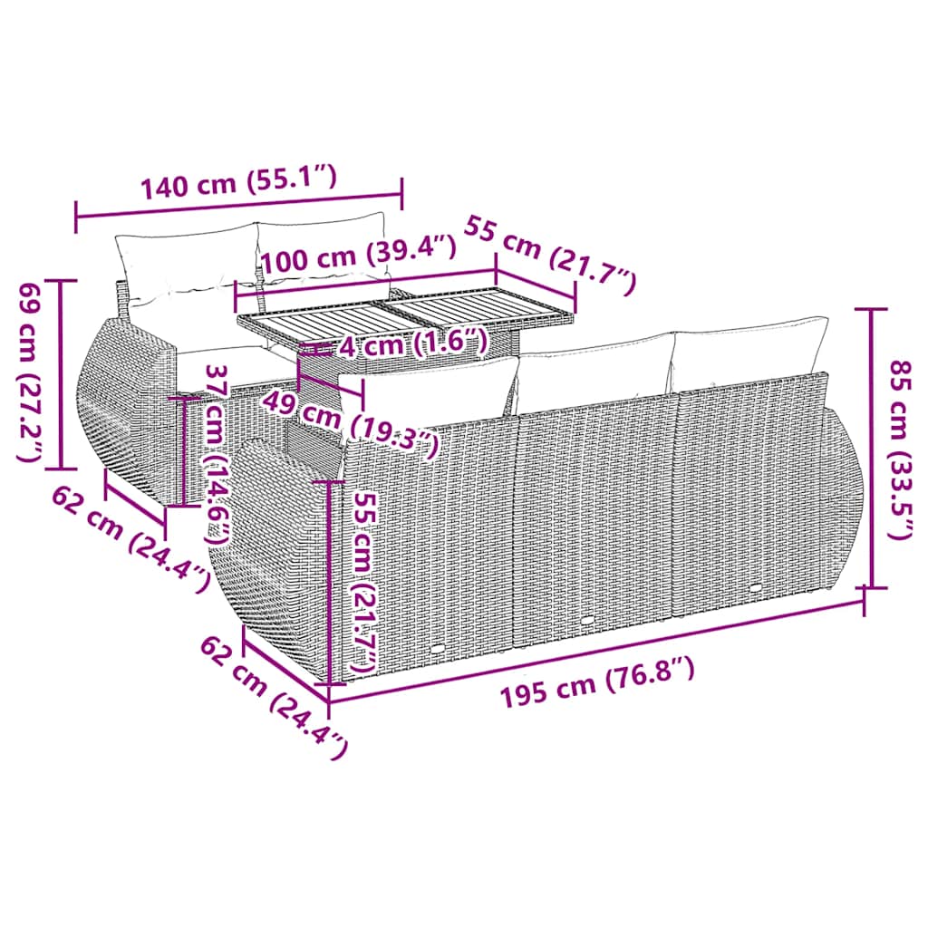 Σετ Καναπέ Κήπου 6 τεμ. Μπεζ Συνθετικό Ρατάν με Μαξιλάρια