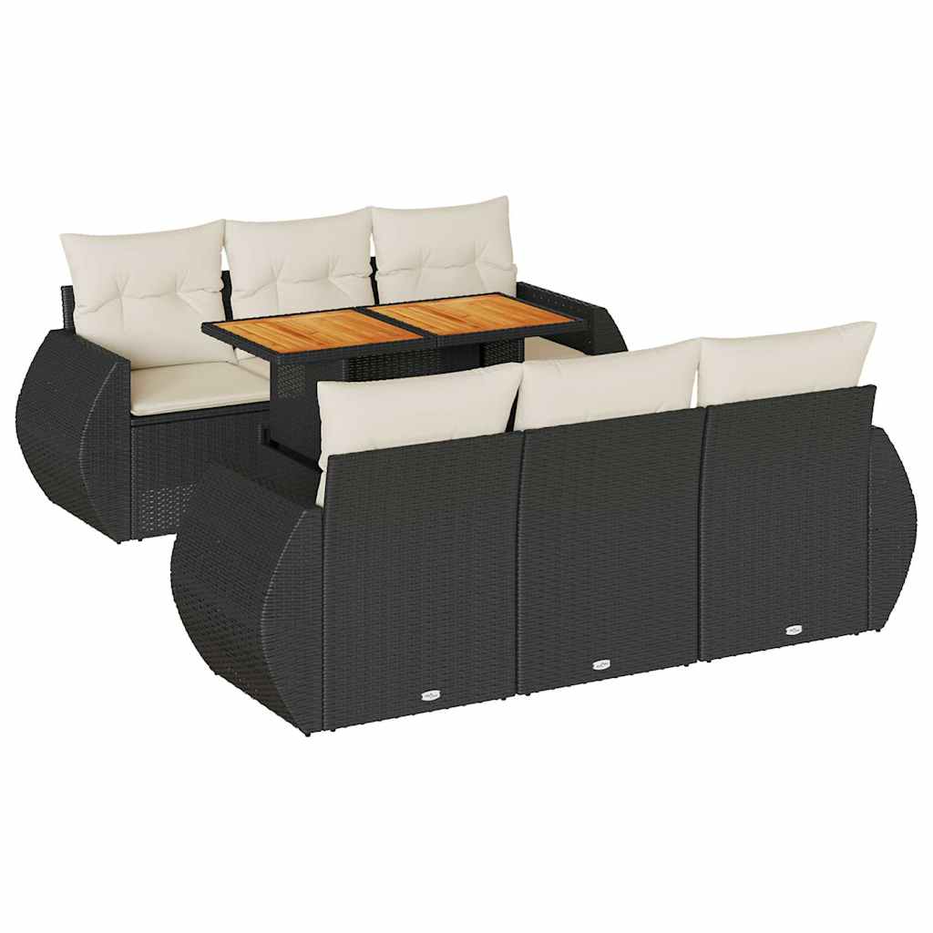 Καναπές Σετ 7 Τεμαχίων Μαύρο Συνθετικό Ρατάν με Μαξιλάρια - Pakobazaar