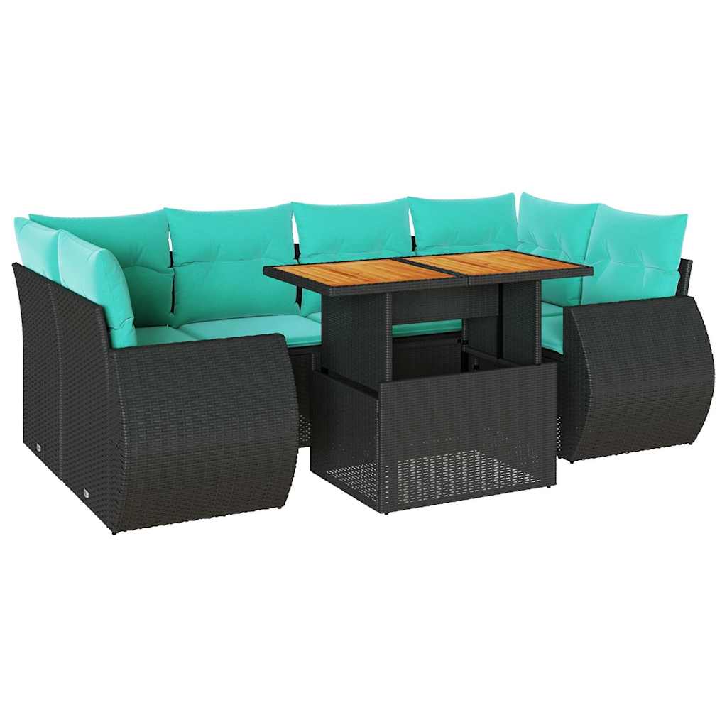 Καναπές Σετ 7 Τεμαχίων Μαύρο Συνθετικό Ρατάν με Μαξιλάρια - Pakobazaar