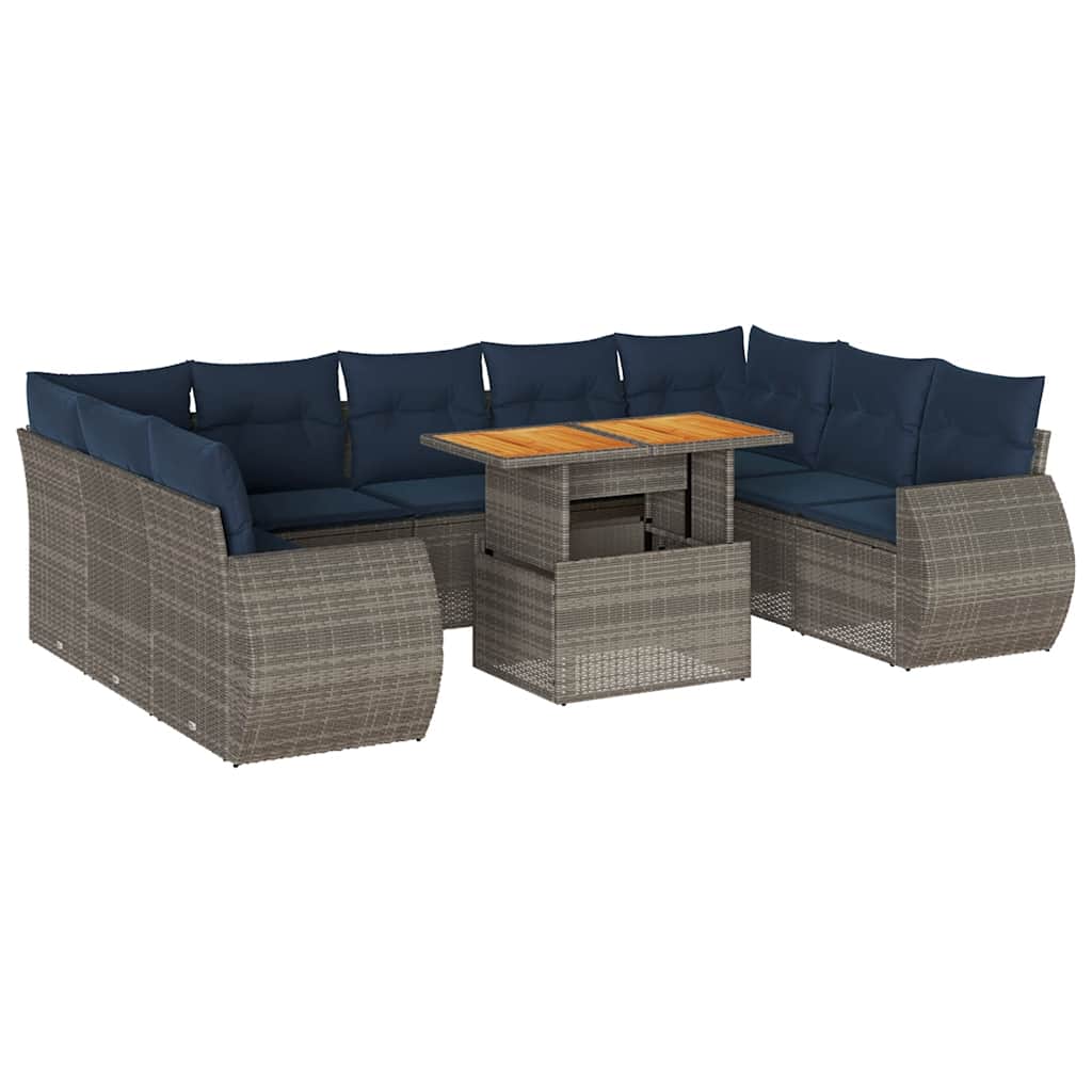 Σαλόνι Κήπου 10 Τεμαχίων Γκρι από Συνθετικό Ρατάν με Μαξιλάρια