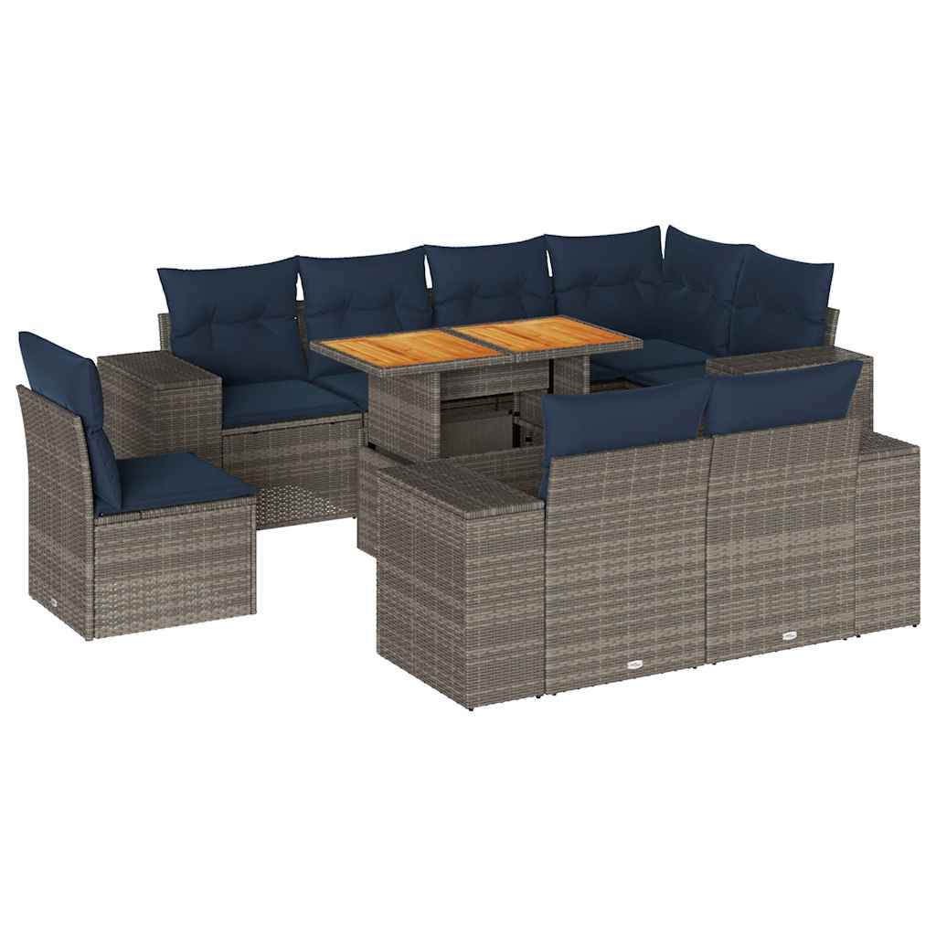 Σαλόνι Κήπου Σετ 9 Τεμαχίων Γκρι Συνθετικό Ρατάν με Μαξιλάρια