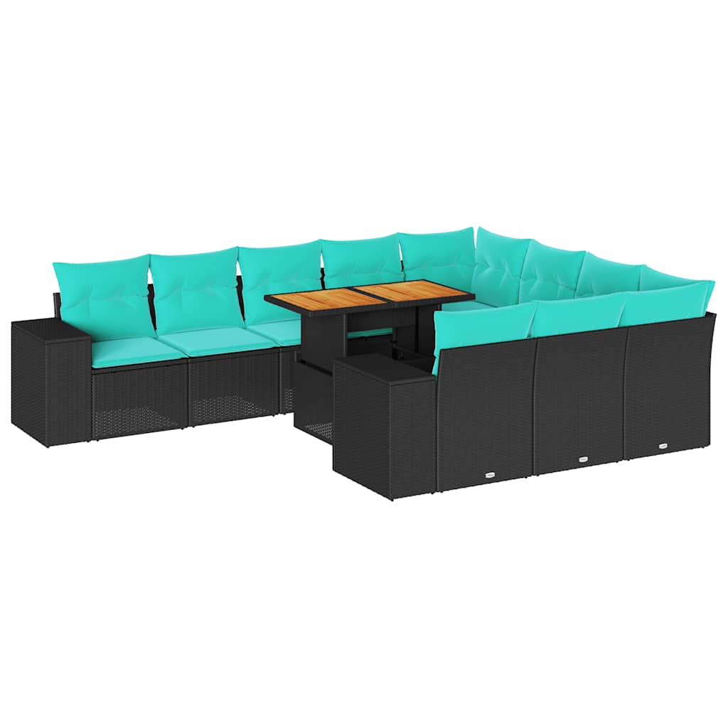 Σαλόνι Κήπου Σετ 11 Τεμαχίων Μαύρο Συνθετικό Ρατάν με Μαξιλάρια - Pakobazaar