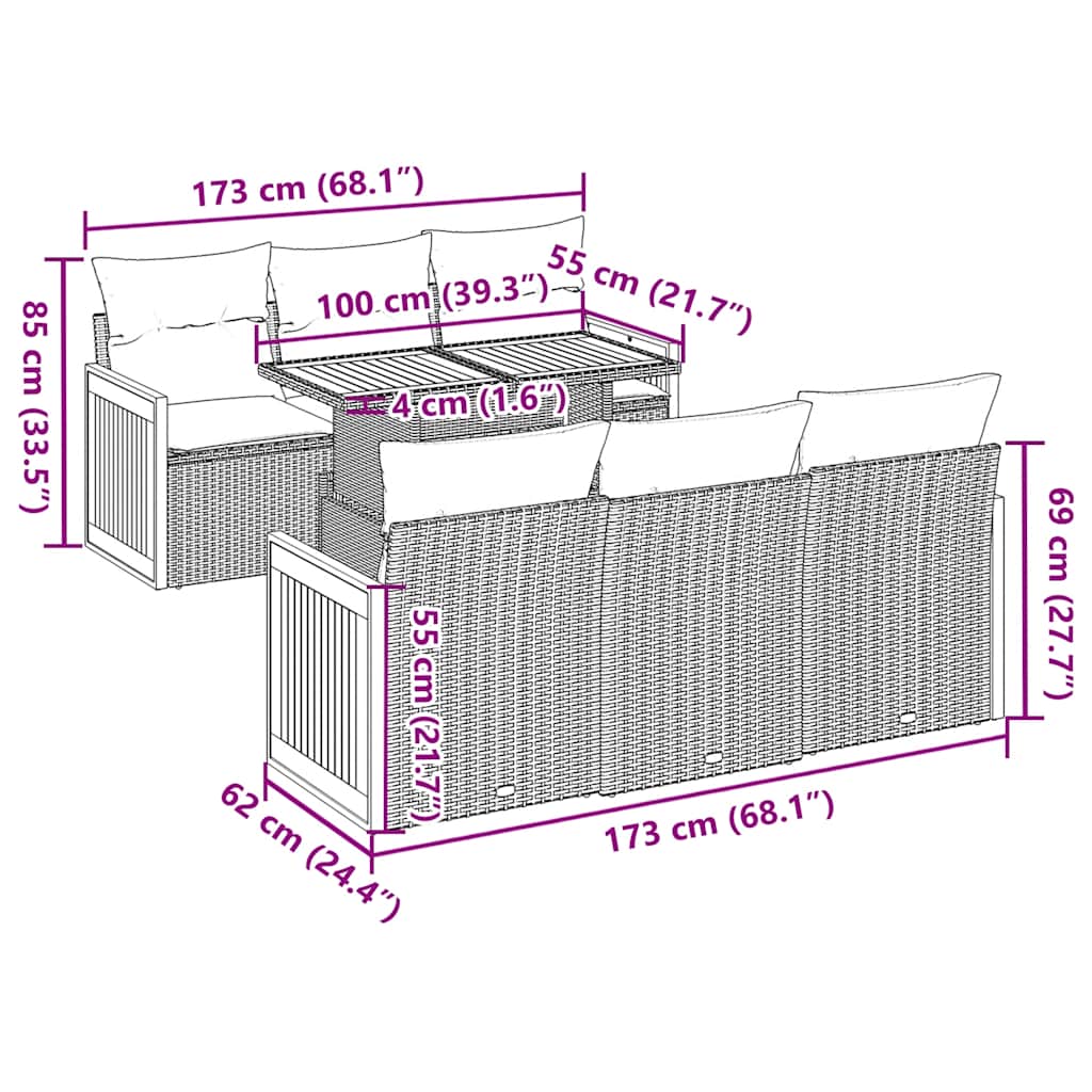 Καναπές Σετ 7Τεμαχίων Μαύρο Συνθετικό Ρατάν με Μαξιλάρια Ακακία - Pakobazaar