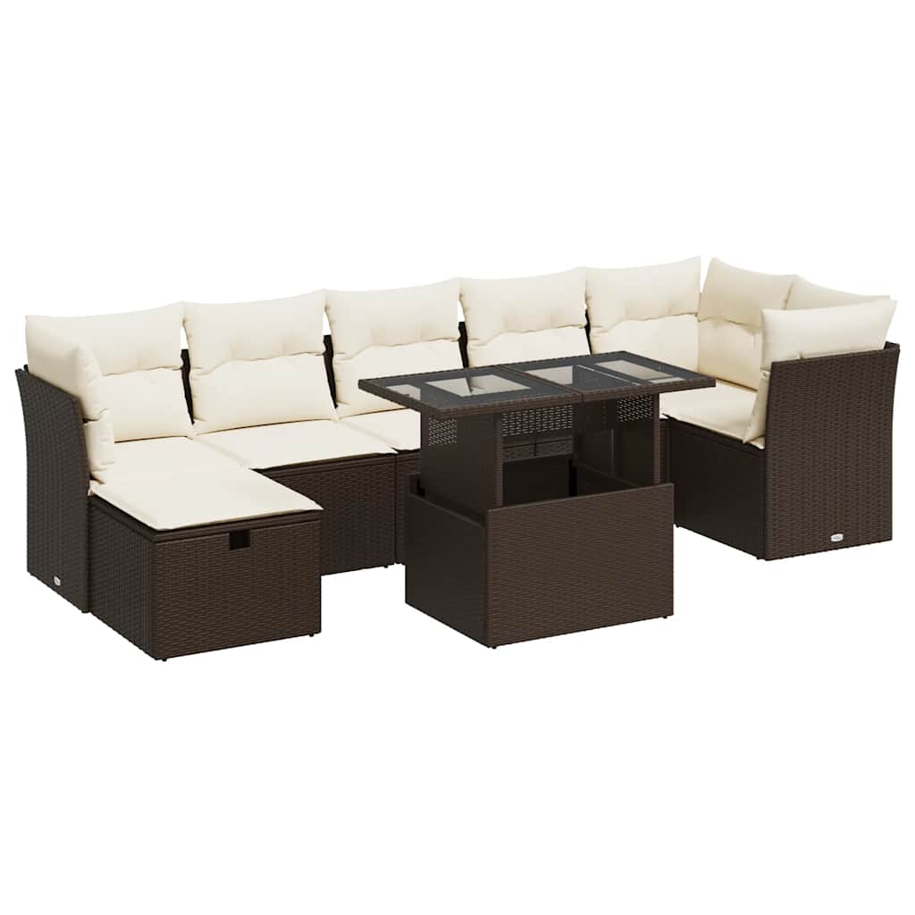 Σαλόνι Κήπου Σετ 8 Τεμαχίων Καφέ Συνθετικό Ρατάν με Μαξιλάρια - Pakobazaar