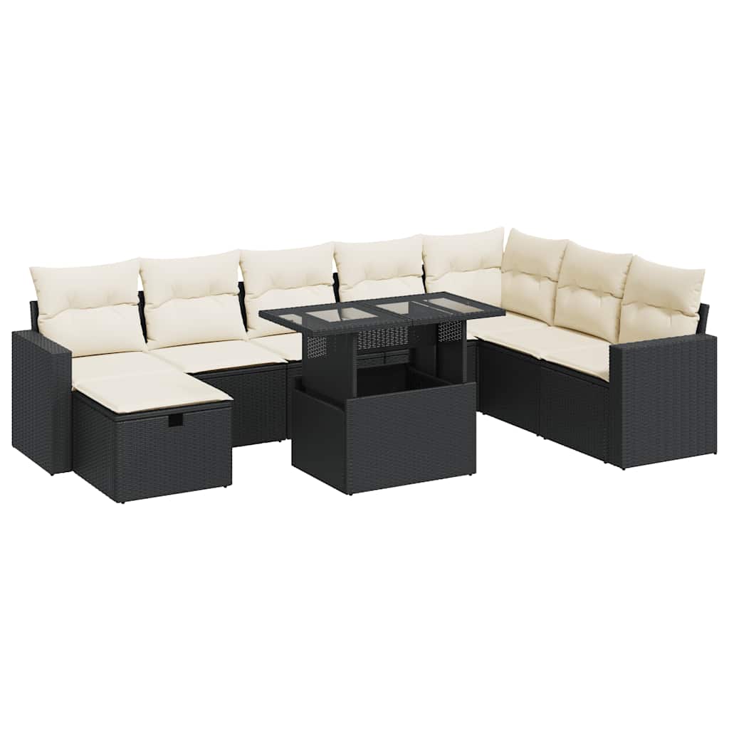 Σαλόνι Κήπου Σετ 9 Τεμαχίων Μαύρο από Συνθ. Ρατάν με Μαξιλάρια - Pakobazaar