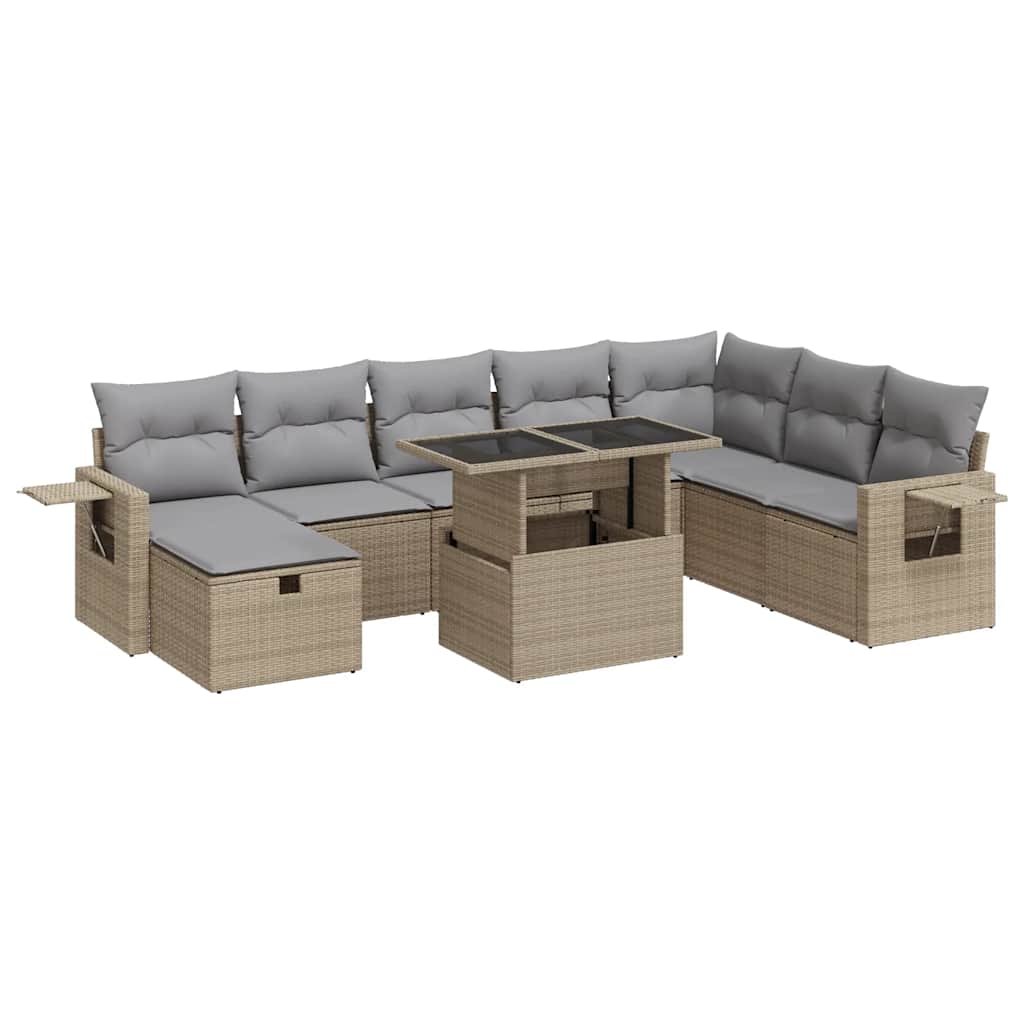 Σαλόνι Κήπου Σετ 9 τεμ. Μπεζ Συνθετικό Ρατάν με Μαξιλάρια - Pakobazaar