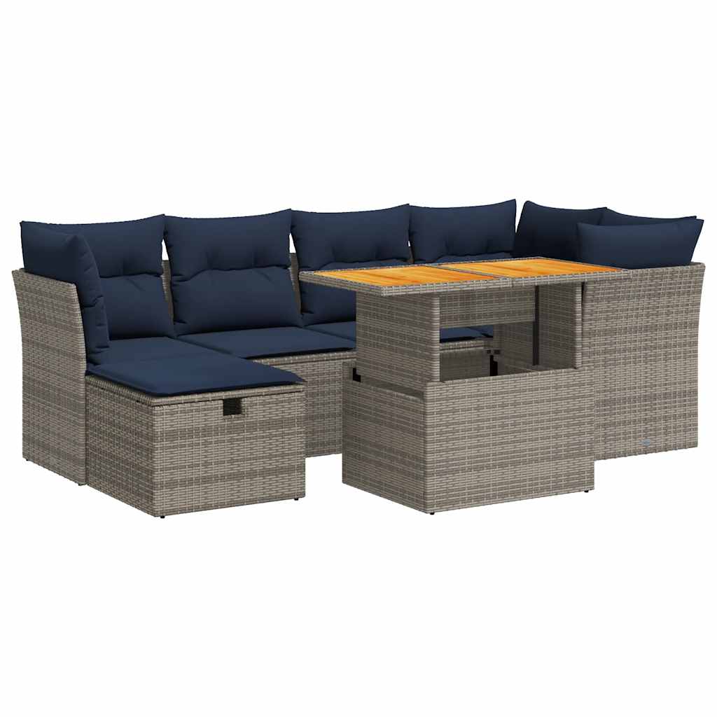 Καναπές Σετ 7Τεμαχίων Μαύρο Συνθετικό Ρατάν με Μαξιλάρια Ακακία