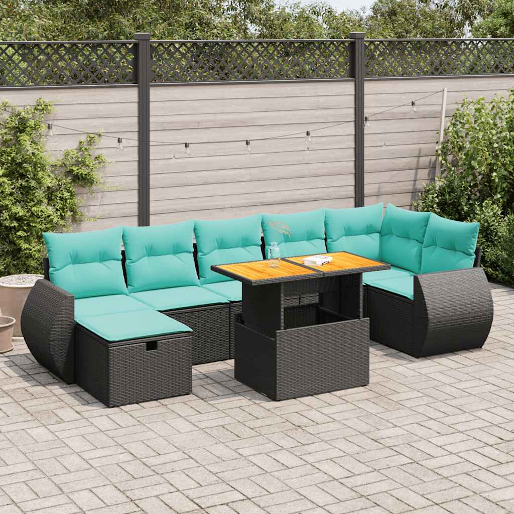 Σαλόνι Κήπου 8 Τεμαχίων Μαύρο Συνθετικό Ρατάν Μαξιλάρια Ακακία - Pakobazaar
