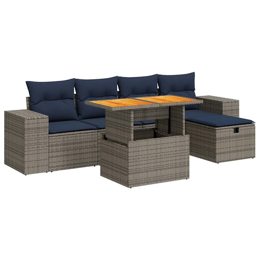 Καναπές Κήπου 6 Τεμαχίων Μαύρο Συνθετικό Ρατάν Μαξιλάρια Ακακία