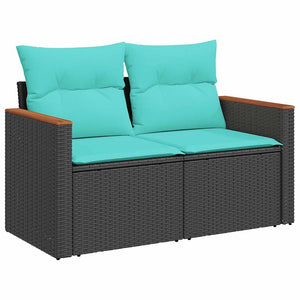 Καναπές Κήπου 6 Τεμαχίων Μαύρο Συνθετικό Ρατάν Μαξιλάρια Ακακία - Pakobazaar