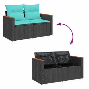 Καναπές Κήπου 6 Τεμαχίων Μαύρο Συνθετικό Ρατάν Μαξιλάρια Ακακία - Pakobazaar