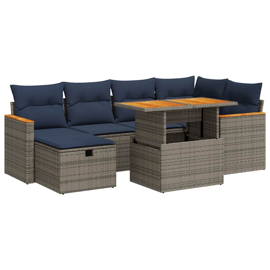 Καναπές Σετ 7Τεμαχίων Γκρι Συνθετικό Ρατάν με Μαξιλάρια Ακακία