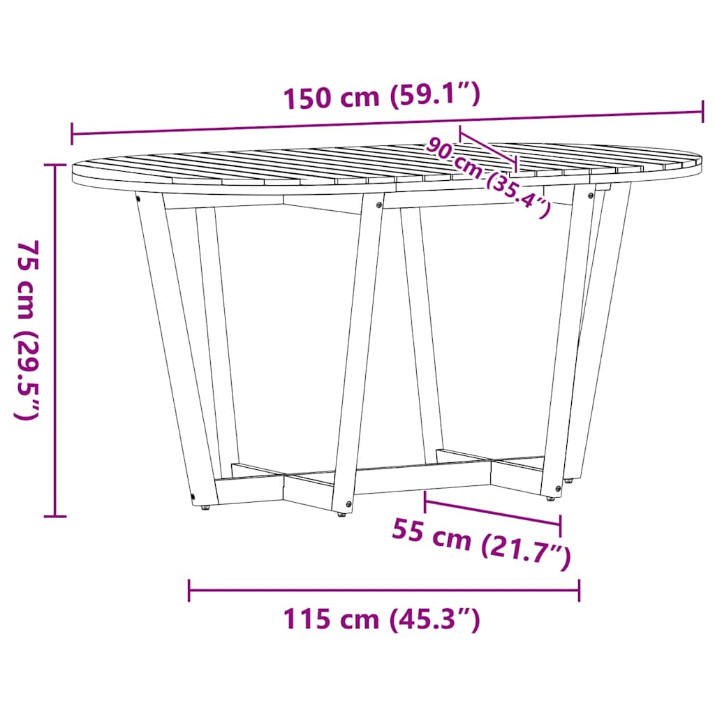 Τραπεζαρία Κήπου Οβάλ 150 x 90 x 75 εκ. από Μασίφ Ξύλο Ακακίας - Pakobazaar