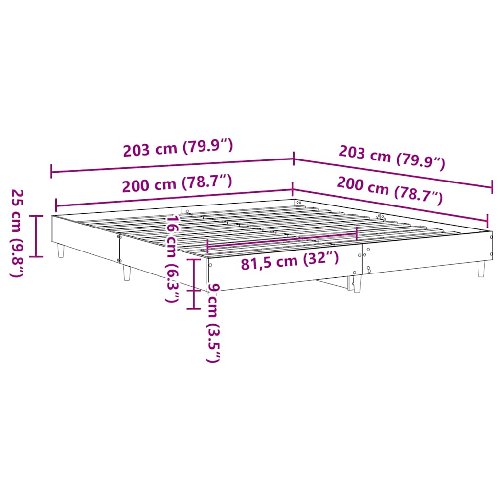 Πλαίσιο κρεβατιού χωρίς στρώμα 200x200 εκ. Επεξεργασμένο Ξύλο