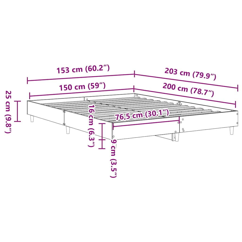 Πλαίσιο κρεβατιού χωρίς στρώμα 150x200 εκ. Επεξεργασμένο Ξύλο
