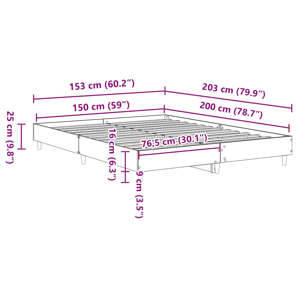 Πλαίσιο κρεβατιού χωρίς στρώμα 150x200 εκ. Επεξεργασμένο Ξύλο