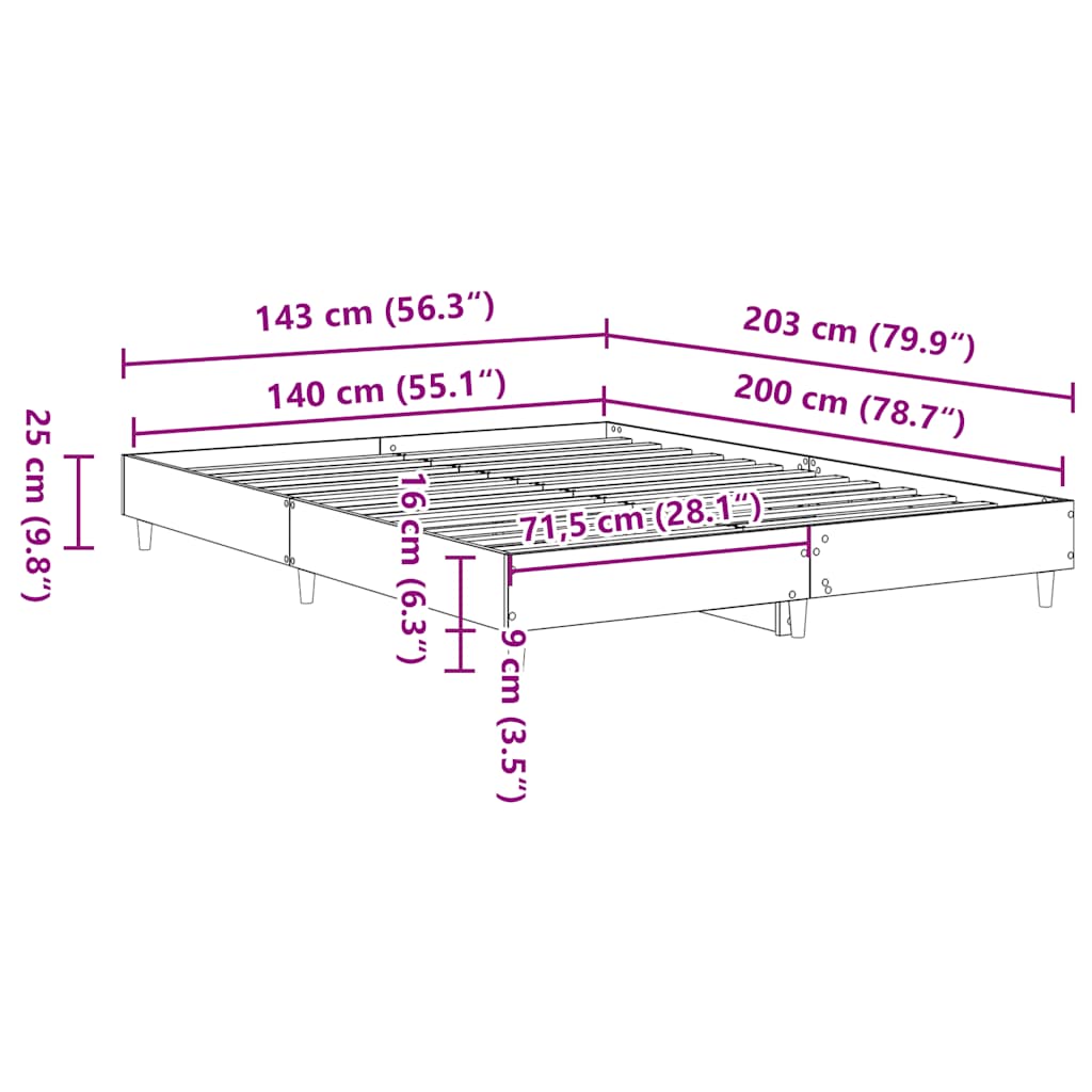 Πλαίσιο κρεβατιού χωρίς στρώμα 140x200 εκ. Επεξεργασμένο Ξύλο
