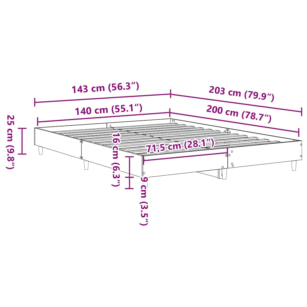 Πλαίσιο κρεβατιού χωρίς στρώμα 140x200 εκ. Επεξεργασμένο Ξύλο