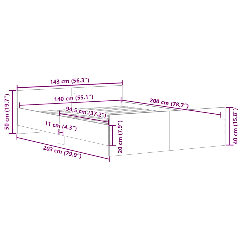 Πλαίσιο κρεβατιού χωρίς στρώμα 140x200 εκ. Επεξεργασμένο Ξύλο