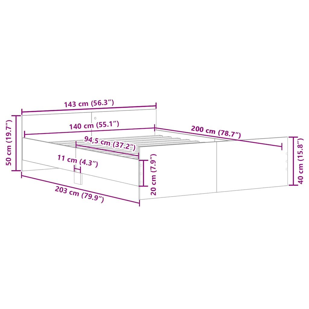 Πλαίσιο κρεβατιού χωρίς στρώμα καφέ δρυς 140x200 cm