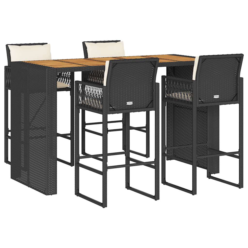 Σετ Επίπλων Μπαρ Κήπου 5τεμ Μαύρο Συνθετ Ρατάν Μαξιλάρια Ακακία