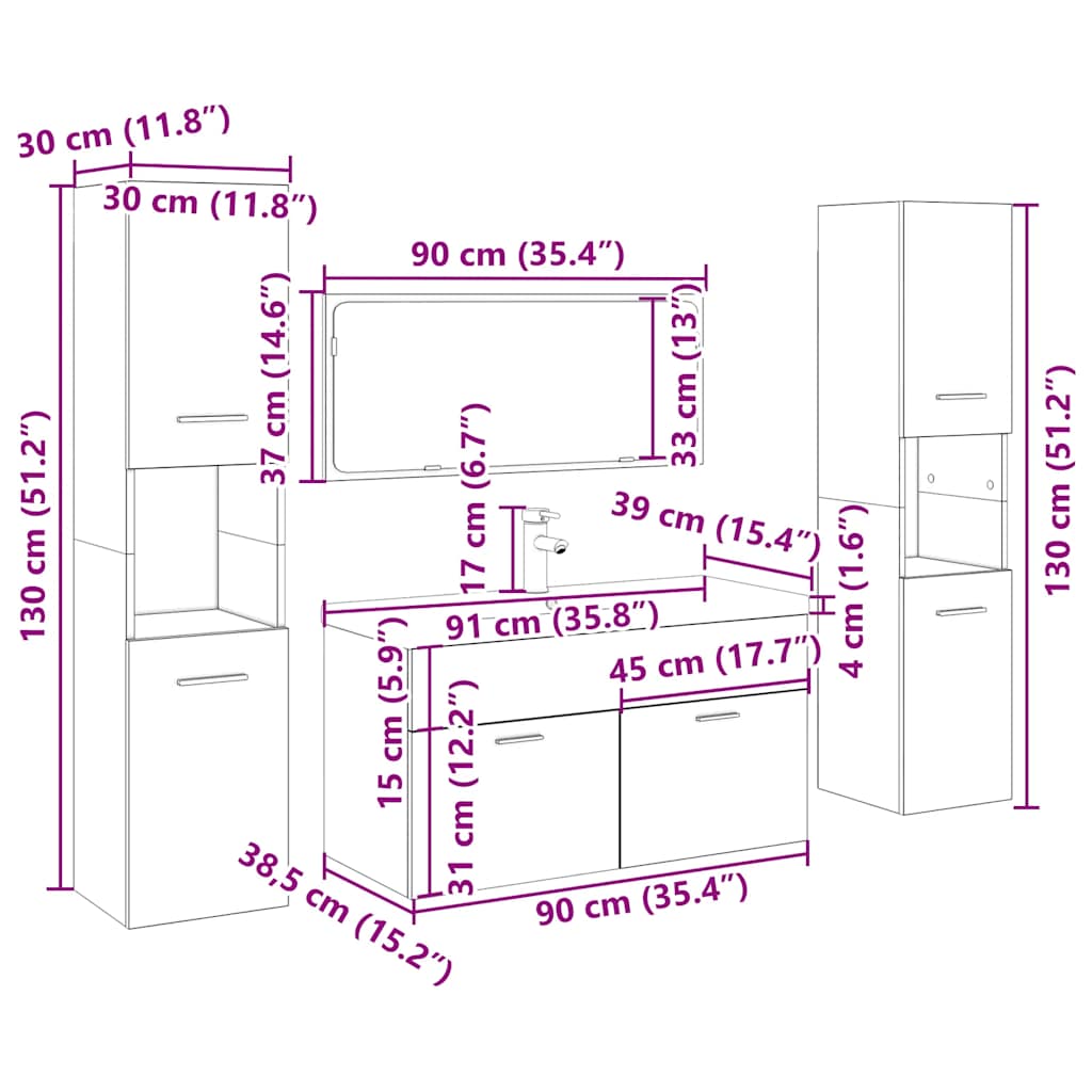 Σετ Επίπλων Μπάνιου 5Τεμαχίων Παλιό Ξύλο από Επεξεργασμένο Ξύλο - Pakobazaar