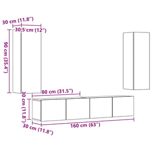 4 τεμαχίων σετ επίτοιχου ντουλαπιού τηλεόρασης Artisan Oak - Pakobazaar