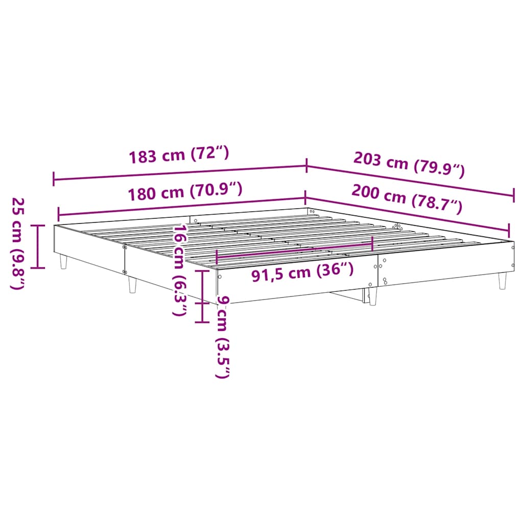 Πλαίσιο κρεβατιού χωρίς στρώμα 180x200 εκ. Επεξεργασμένο Ξύλο