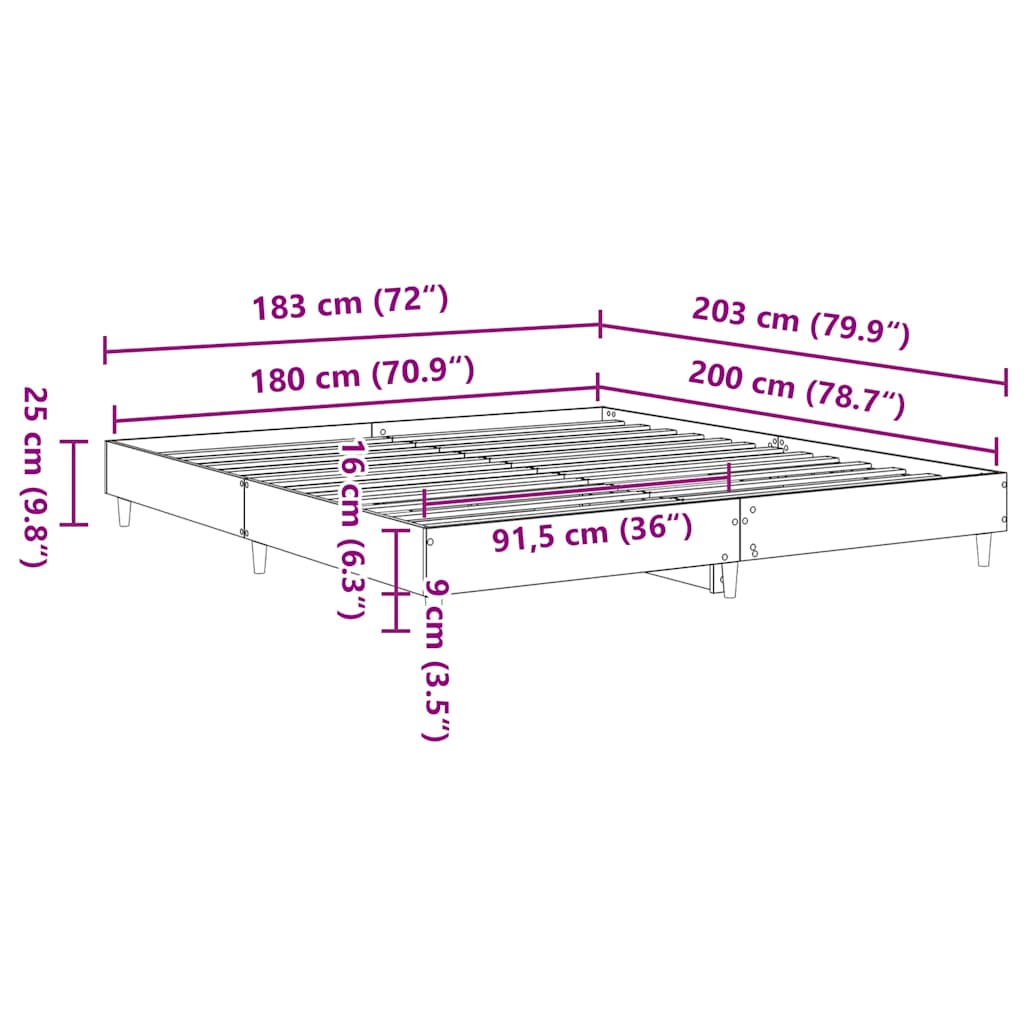 Πλαίσιο κρεβατιού χωρίς στρώμα 180x200 εκ. Επεξεργασμένο Ξύλο