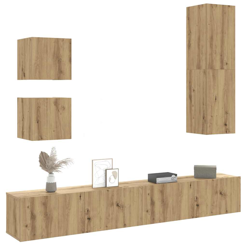 Σετ ντουλαπιών τηλεόρασης 5 τεμαχίων Επιτοίχιο Τεχνικής Δρυς - Pakobazaar