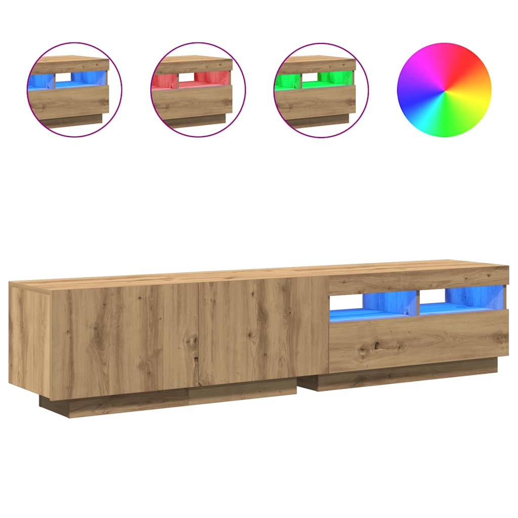 Έπιπλο Τηλεόρασης με LED Αρτισιανή Δρυς 180x35x40 εκ Επεξ.Ξύλο - Pakobazaar