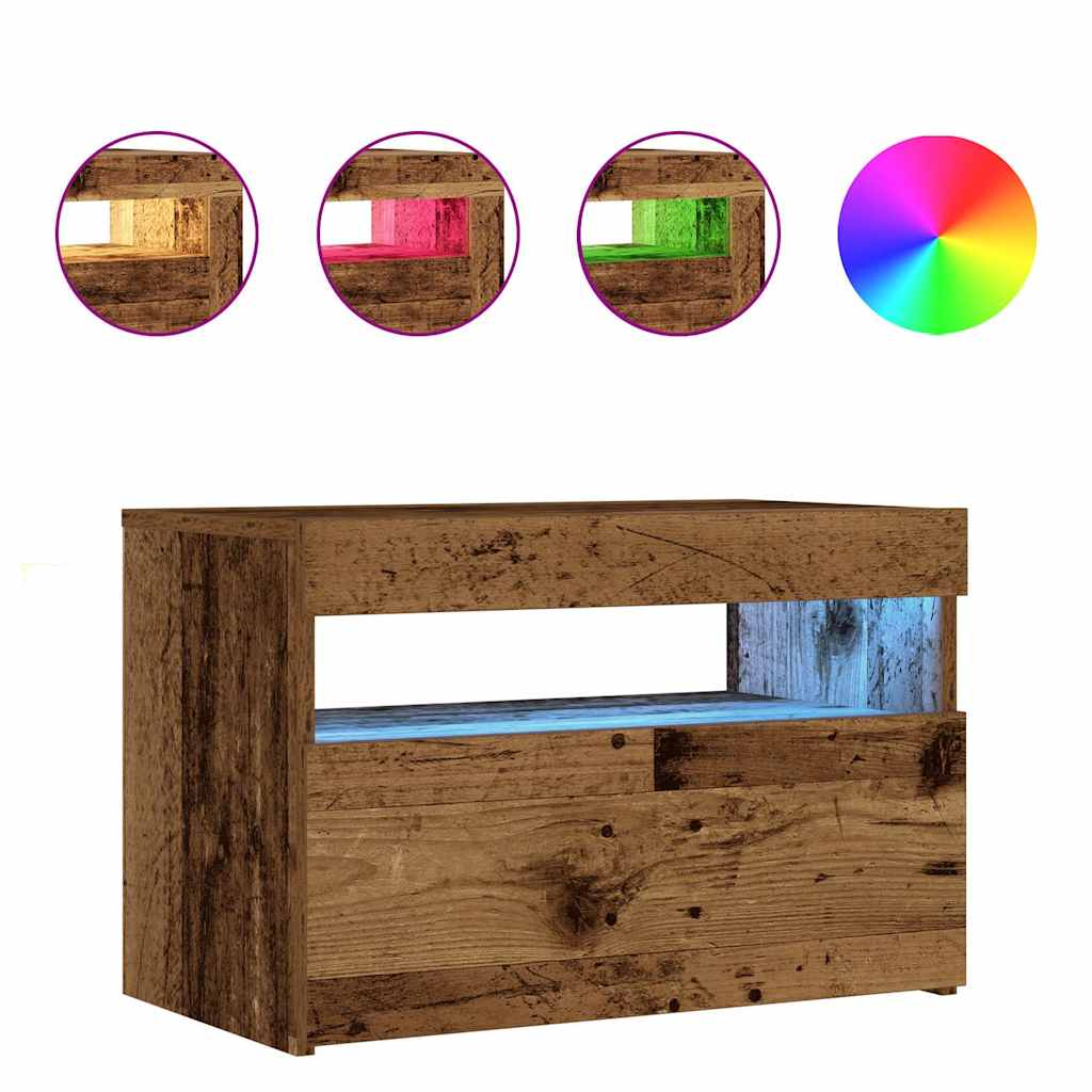 Κομοδίνο με Φωτάκια LED από Παλιό Ξύλο 60x35x40 εκ. από Τεχνητό Ξύλο - Pakobazaar