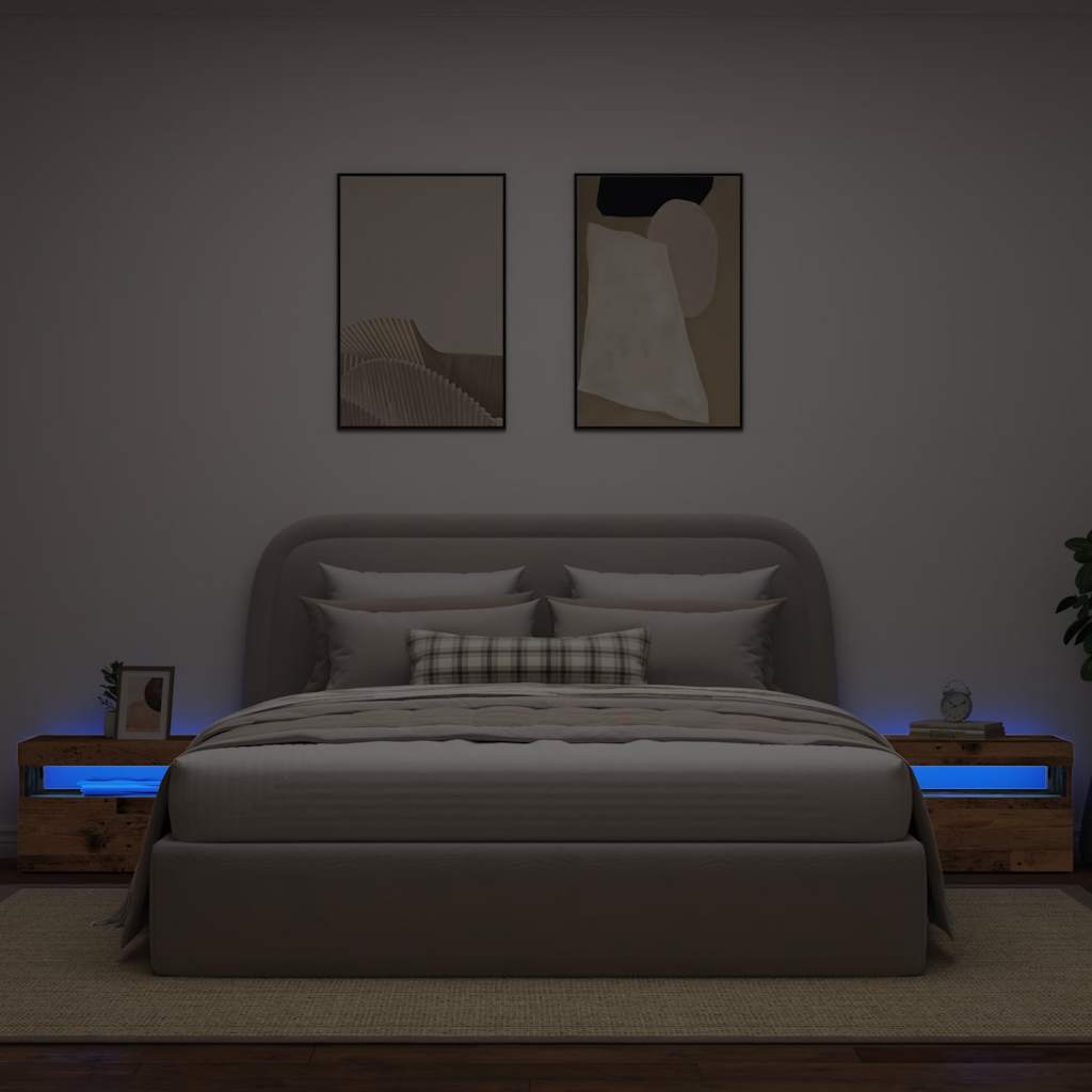 Κομοδίνο με Φωτάκια LED από Παλιό Ξύλο 60x35x40 εκ. από Τεχνητό Ξύλο - Pakobazaar