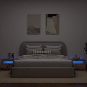 Κομοδίνο με Φωτάκια LED από Παλιό Ξύλο 60x35x40 εκ. από Τεχνητό Ξύλο - Pakobazaar