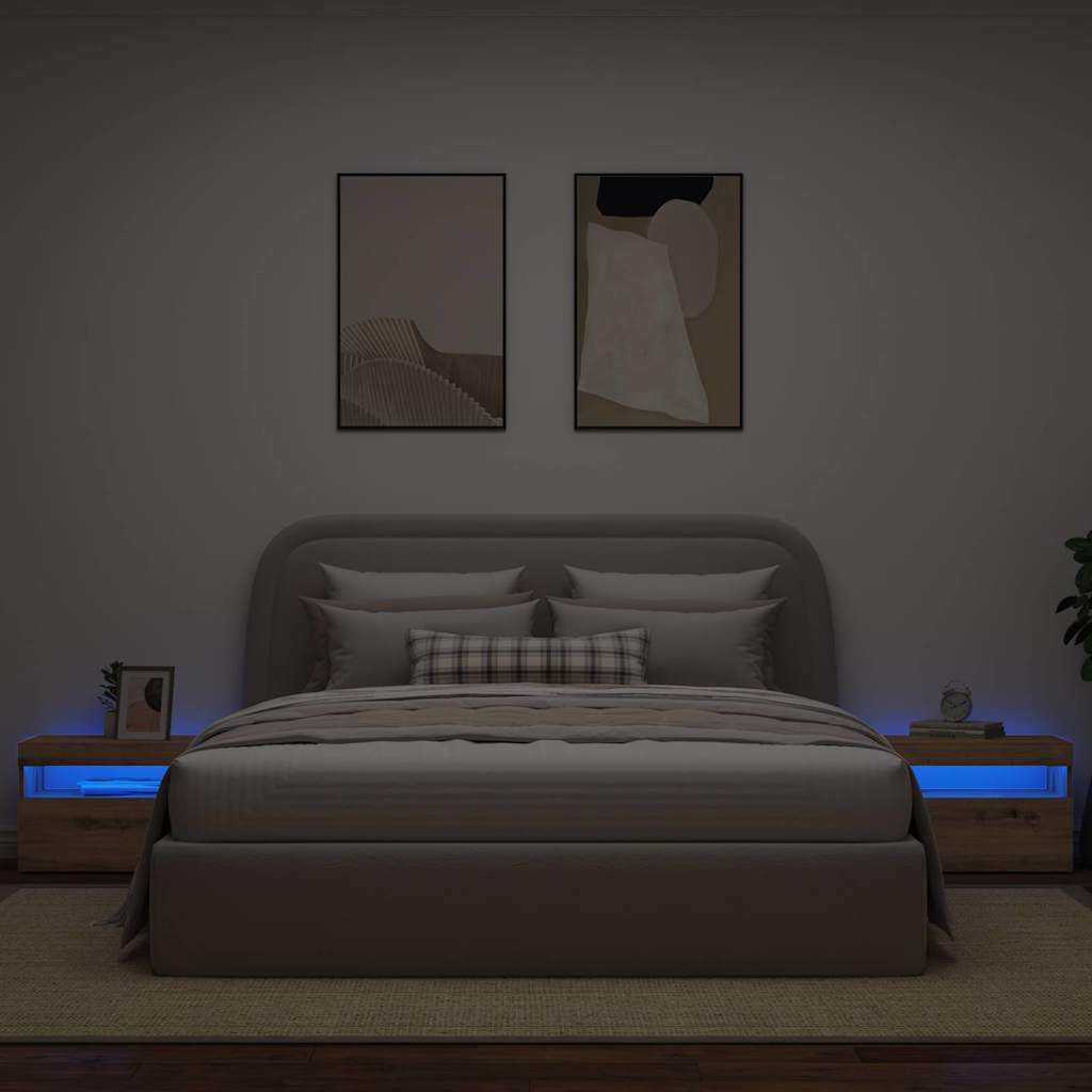Κομοδίνο με φώτα LED Αρτισιανή Δρυς 60x35x40 εκ. από Επεξ. Ξύλο