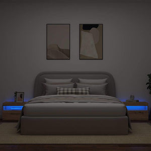 Κομοδίνο με φώτα LED Αρτισιανή Δρυς 60x35x40 εκ. από Επεξ. Ξύλο