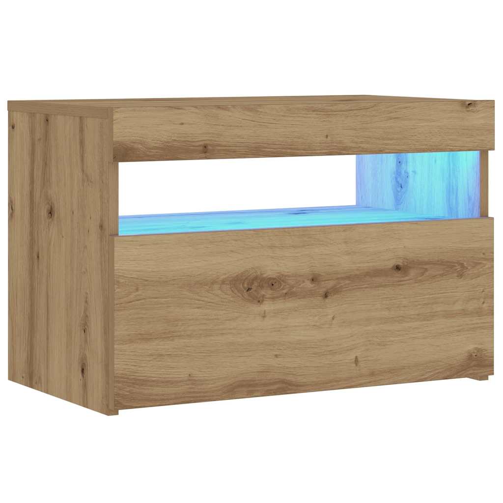 Κομοδίνο με φώτα LED Αρτισιανή Δρυς 60x35x40 εκ. από Επεξ. Ξύλο
