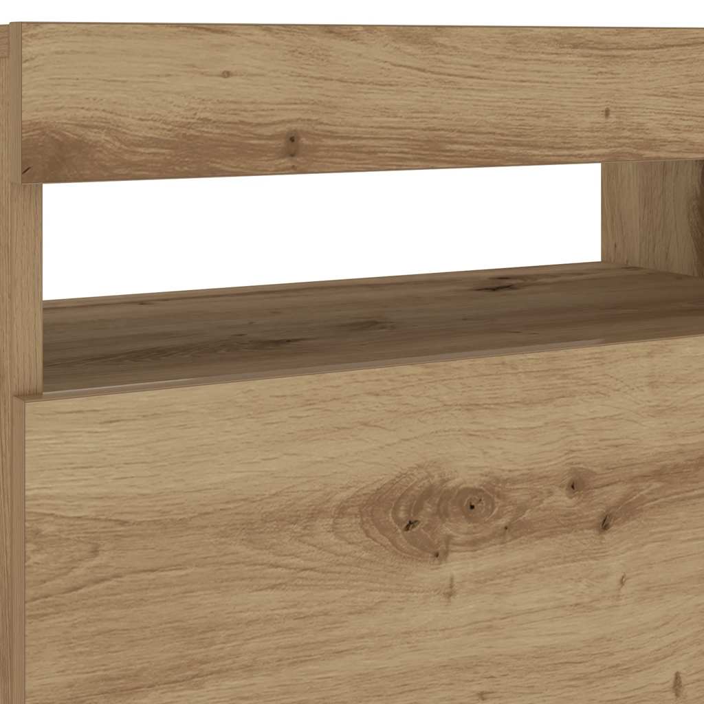 Κομοδίνο με φώτα LED Αρτισιανή Δρυς 60x35x40 εκ. από Επεξ. Ξύλο
