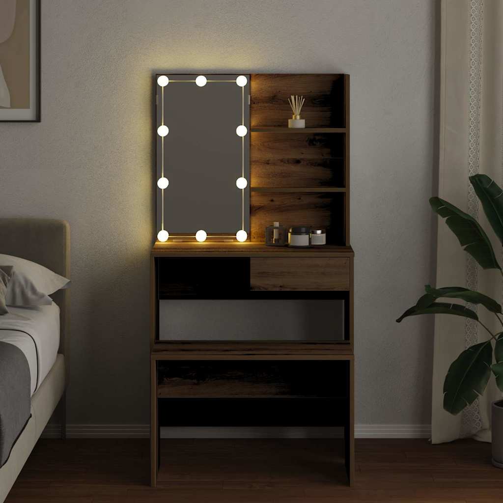 Μπουντουάρ Σετ με LED Αρτισιανή δρυς από Επεξεργασμένο Ξύλο - Pakobazaar