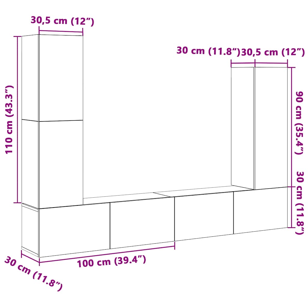 Σετ ντουλαπιών τηλεόρασης 4 τεμαχίων Επιτοίχιο Τεχνικής Δρυς