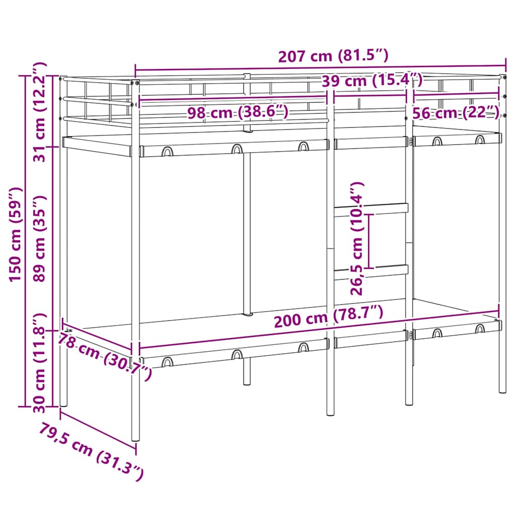 Κουκέτα χωρίς στρώμα Μαύρο 80x200 cm Ατσάλι - Pakobazaar